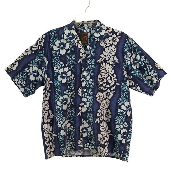 Vintage New Century classic hibiscus Hawaiian button up shirt M/L - Picture 1 of 6